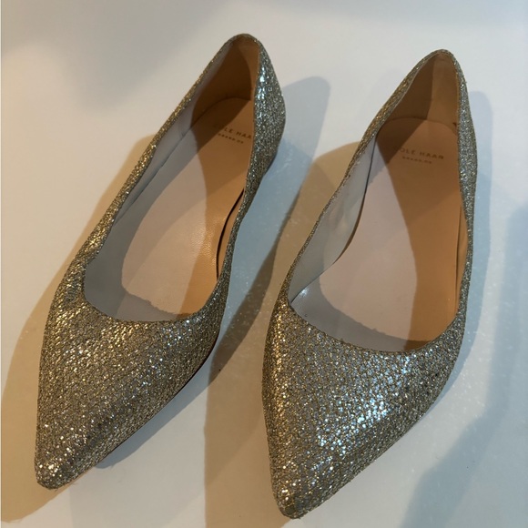 COLE HAAN Sz 6.5 Silver Pointed Toe Flats - Picture 8 of 16